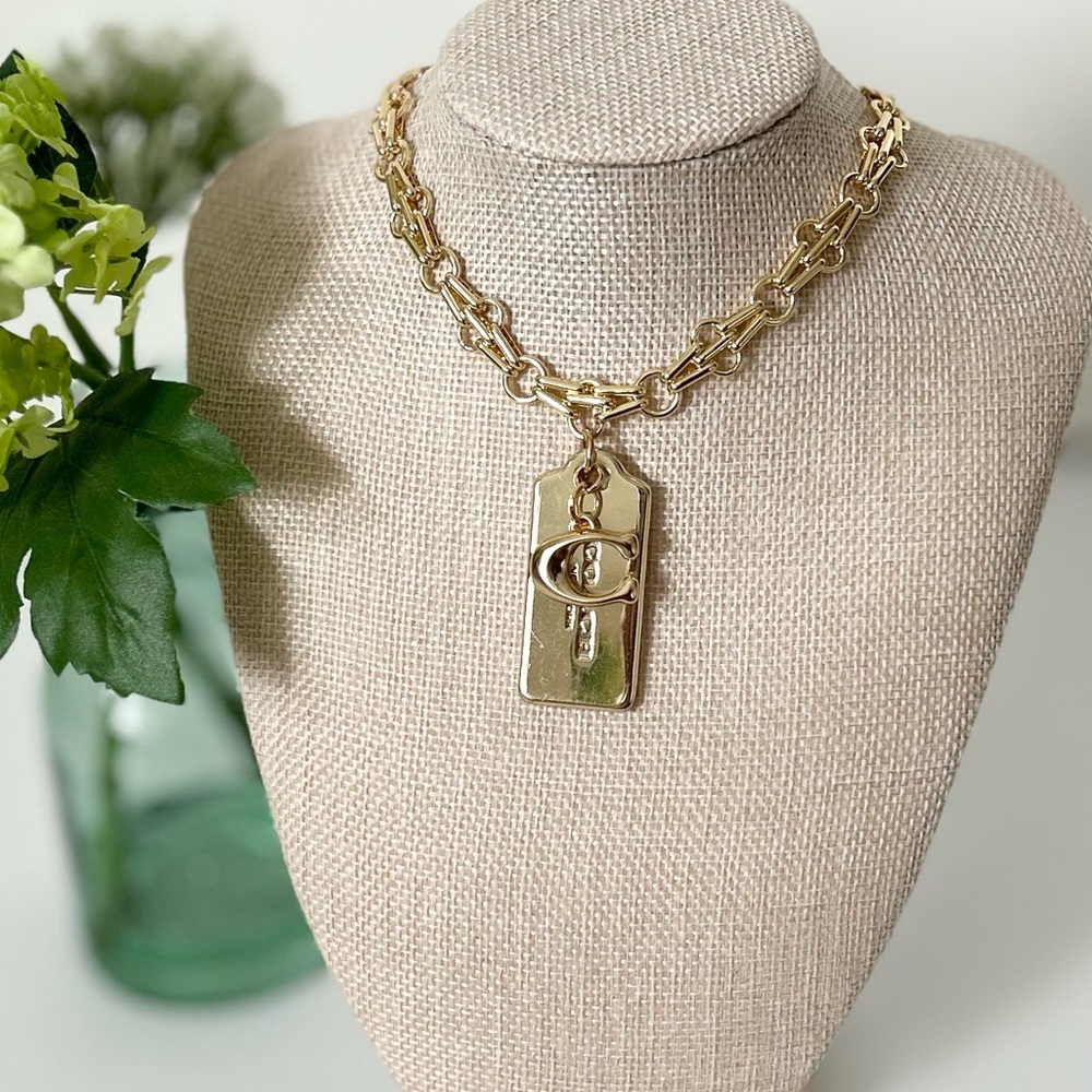 Coach Gold Handtag Signature C Charm Chain Necklace - Picture 3 of 8